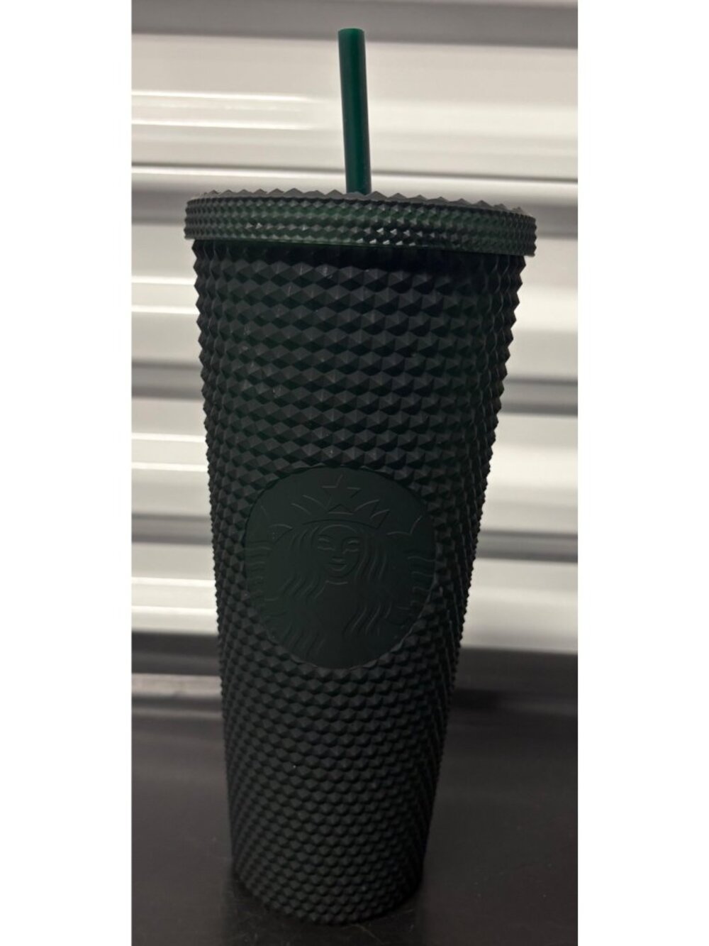 Starbucks Matte Dark Green Studded Cold Cup 24 oz With Green Straw 2022